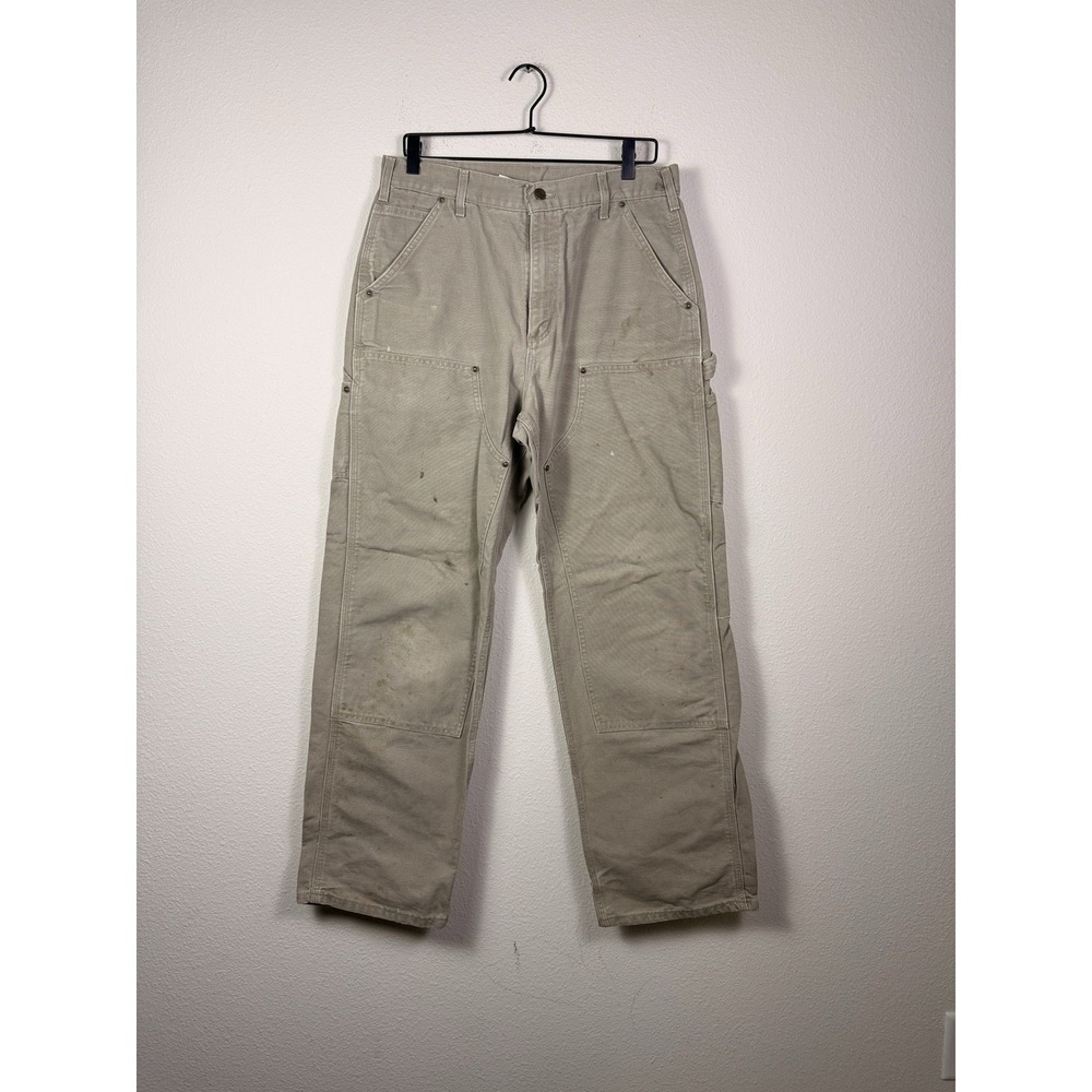 USA MADE Carhartt Double Knee Gravel Grey Jeans Pants 34x32 VINTAGE Fade